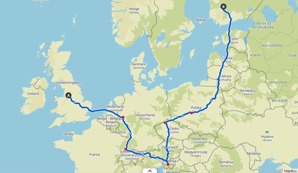 Route entlang der Chemnitzer Partnerstädte