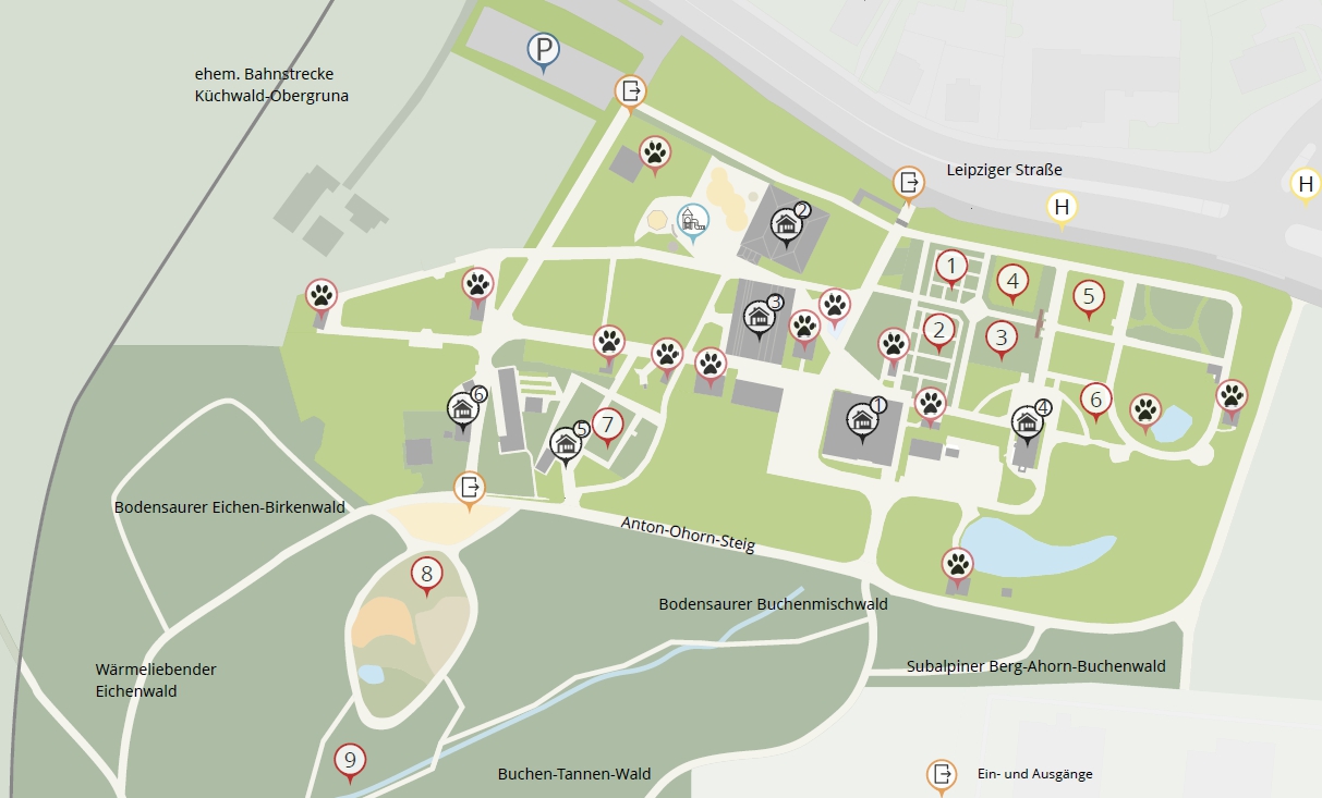 Parkplan des Botanischen Gartens Chemnitz (Auszug)