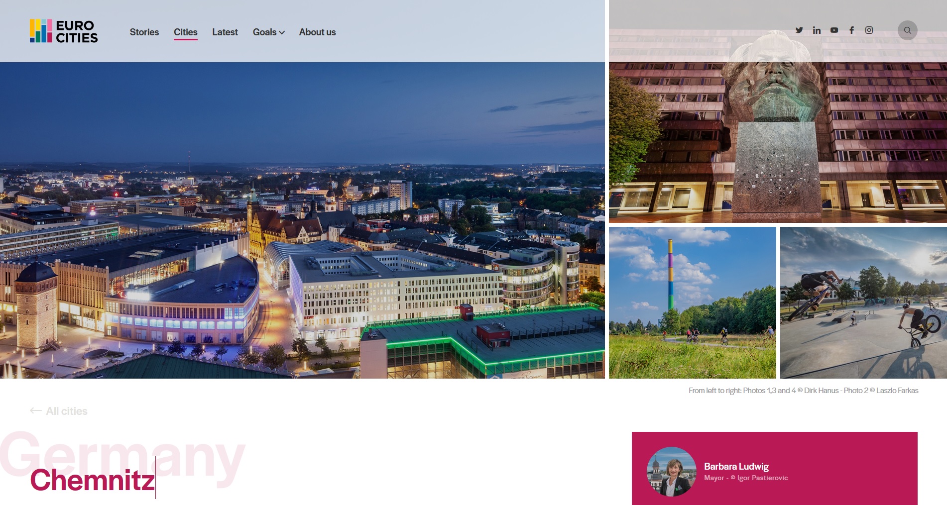 The new entry for the city of Chemnitz on the new EUROCITIES website