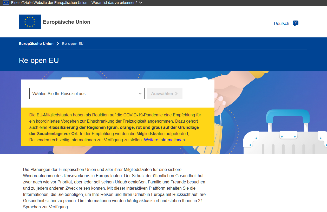 Re-open EU – official European Union portal