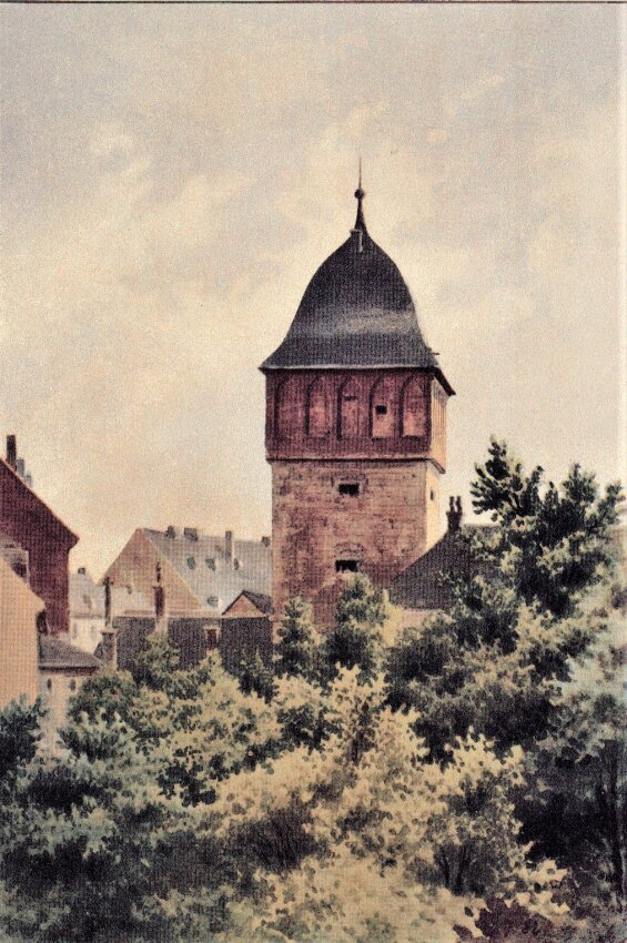 Blick vom Casino-Park zum Roten Turm, um 1890