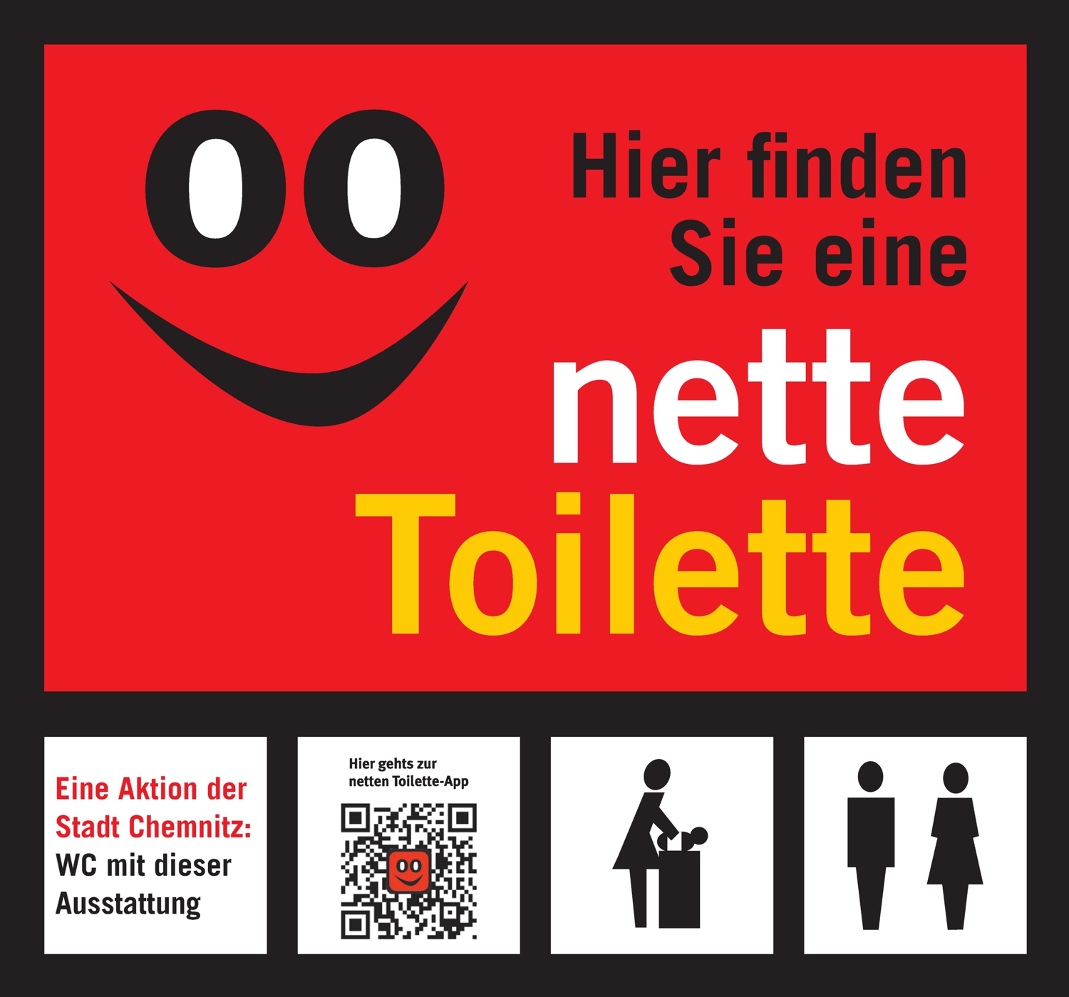 Beispiel-Aufkleber einer "netten Toilette"