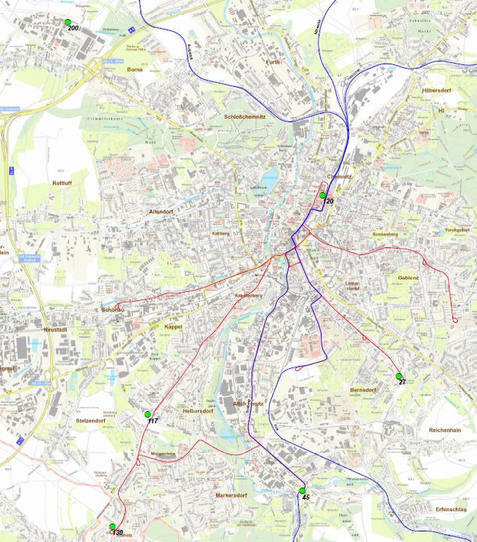 Auszug Stadtplan mit den Standorten der Park & Ride-Plätze (Stand: 2024)